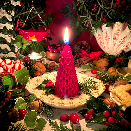 Bright Holly Branch Beeswax Candle